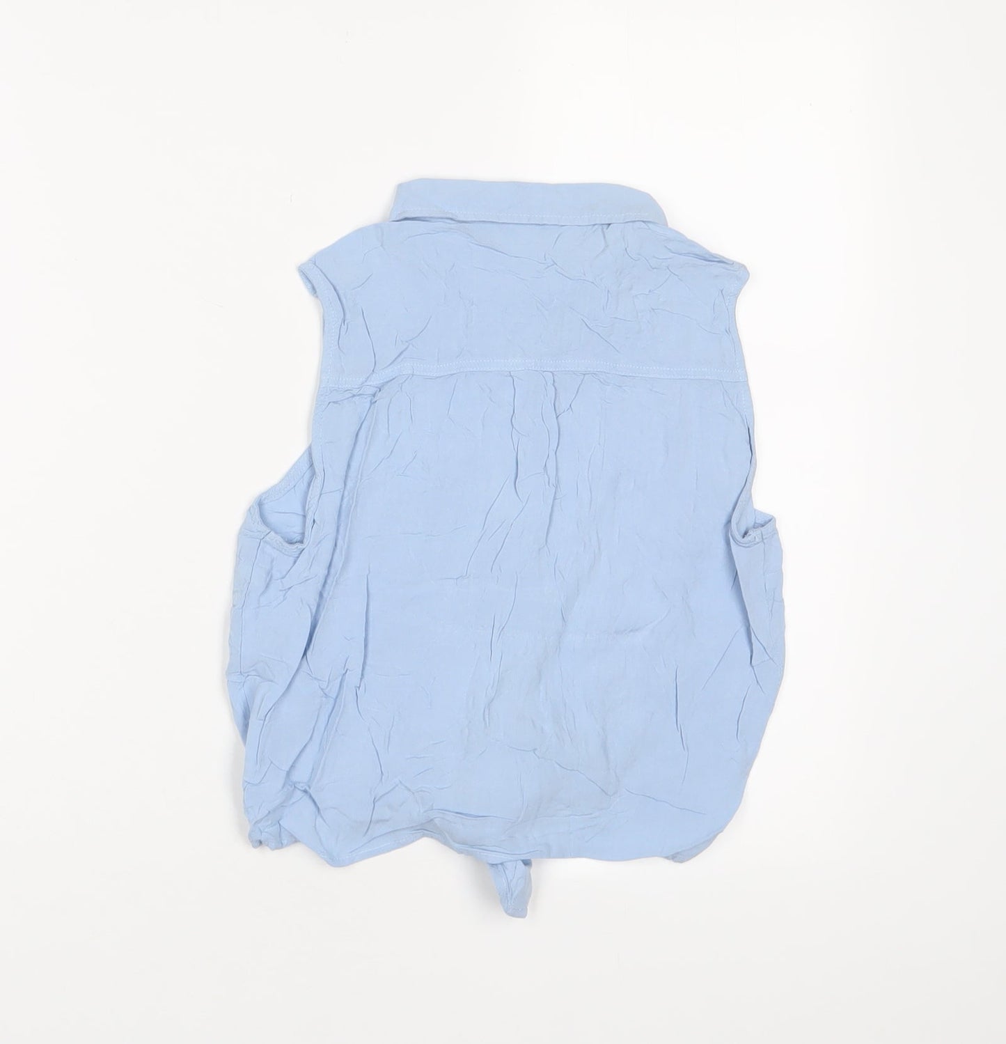 H&M Girls Blue Viscose Basic Button-Up Size 13-14 Years Collared Button
