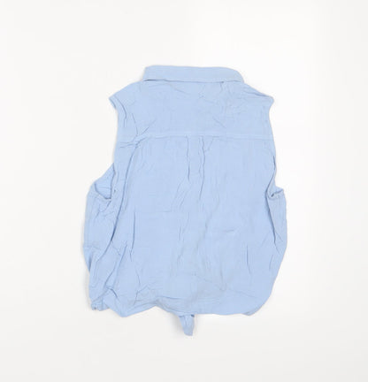 H&M Girls Blue Viscose Basic Button-Up Size 13-14 Years Collared Button
