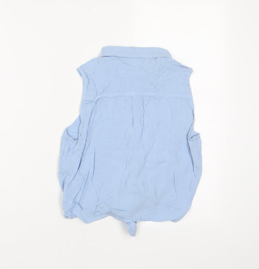 H&M Girls Blue Viscose Basic Button-Up Size 13-14 Years Collared Button
