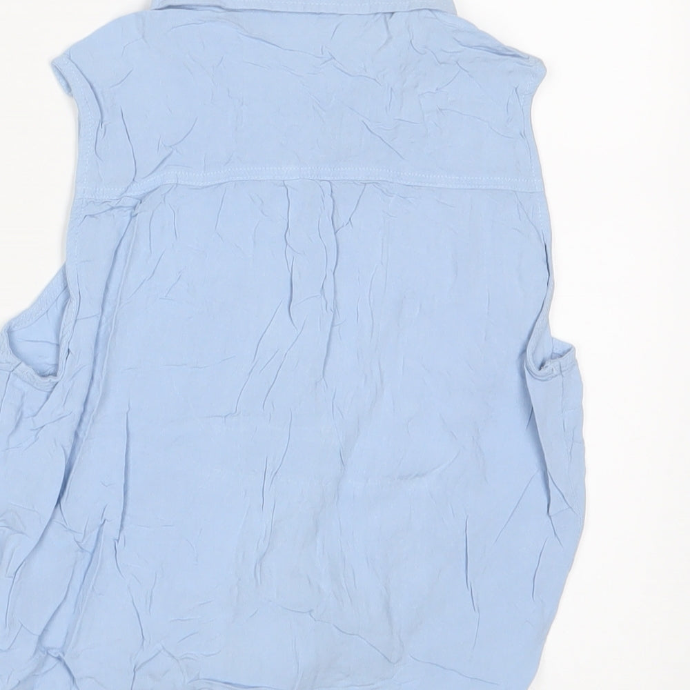 H&M Girls Blue Viscose Basic Button-Up Size 13-14 Years Collared Button