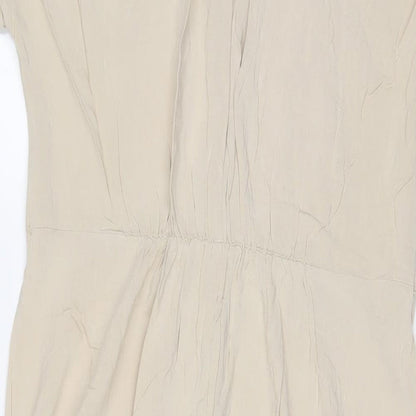 H&M Womens Beige Viscose A-Line Size S V-Neck Button