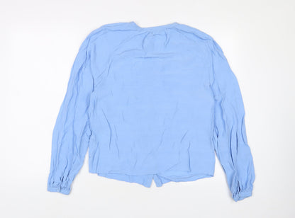Warehouse Womens Blue Viscose Basic Button-Up Size 12 Crew Neck