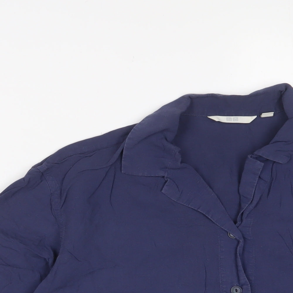 Womens UK Size S Uniqlo Blue Basic Button-Up