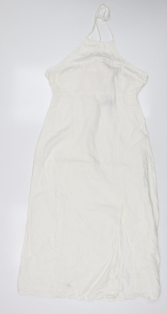 NEXT Womens Ivory Cotton A-Line Size 10 Square Neck Tie - Side Slit