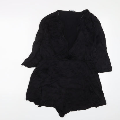Zara Womens Black Viscose Playsuit One-Piece Size XL Pullover