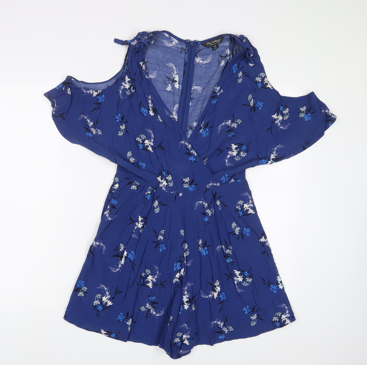 Miss Selfridge Womens Blue Flecked Viscose Playsuit One-Piece Size 10 Zip - Cold Shoudlers