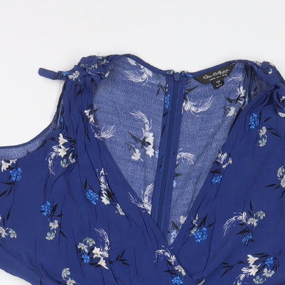 Miss Selfridge Womens Blue Flecked Viscose Playsuit One-Piece Size 10 Zip - Cold Shoudlers