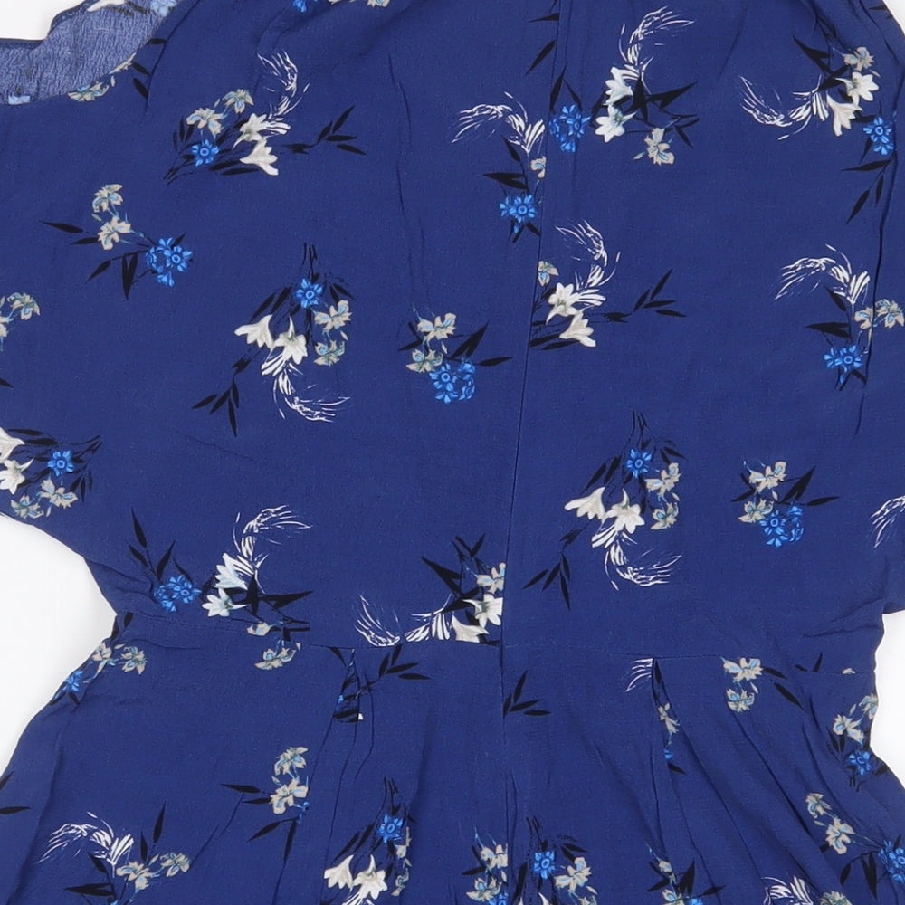 Miss Selfridge Womens Blue Flecked Viscose Playsuit One-Piece Size 10 Zip - Cold Shoudlers