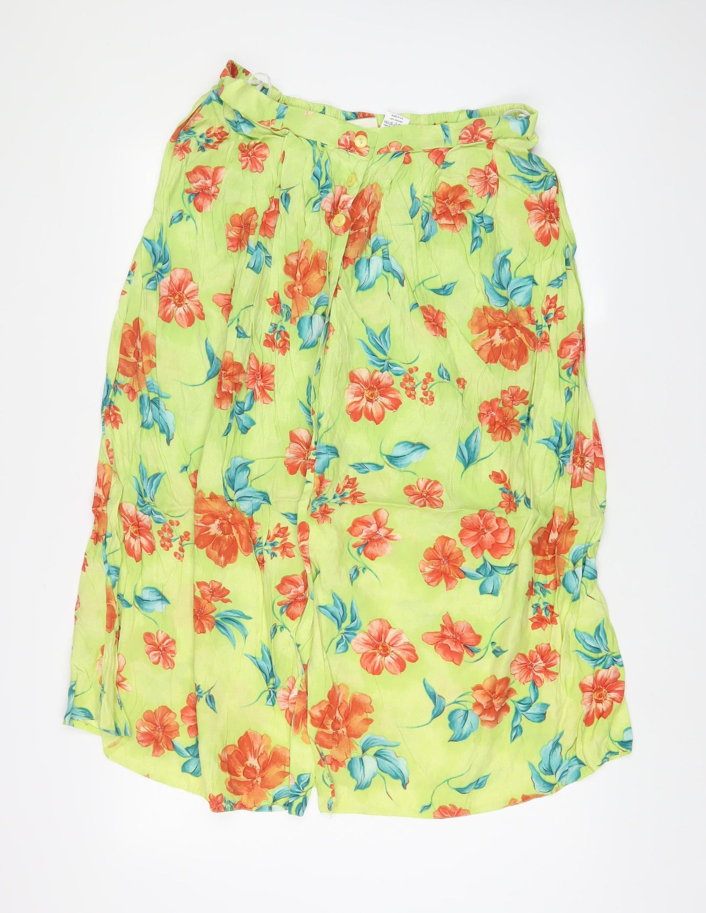 Design Essentials Womens Green Floral Viscose A-Line Skirt Size 18 Button