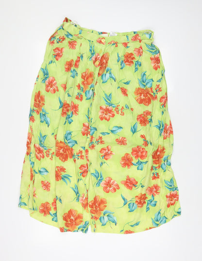 Design Essentials Womens Green Floral Viscose A-Line Skirt Size 18 Button