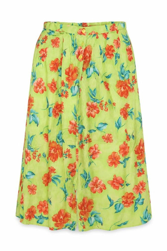 Design Essentials Womens Green Floral Viscose A-Line Skirt Size 18 Button