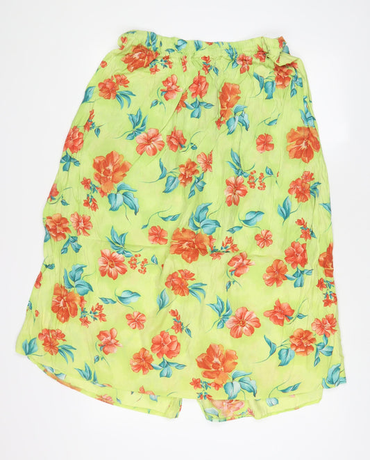 Design Essentials Womens Green Floral Viscose A-Line Skirt Size 18 Button