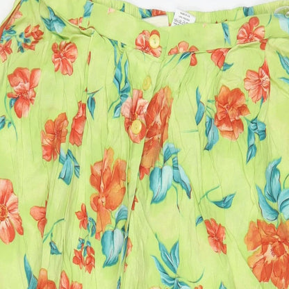 Design Essentials Womens Green Floral Viscose A-Line Skirt Size 18 Button
