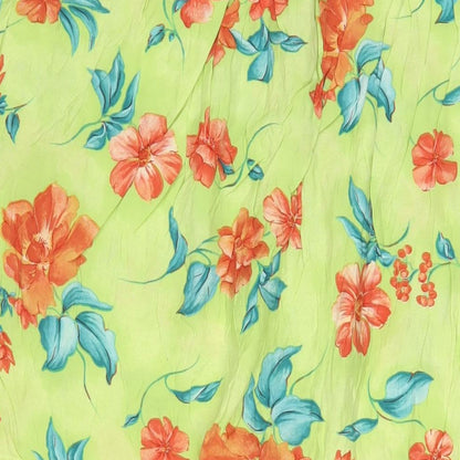 Design Essentials Womens Green Floral Viscose A-Line Skirt Size 18 Button