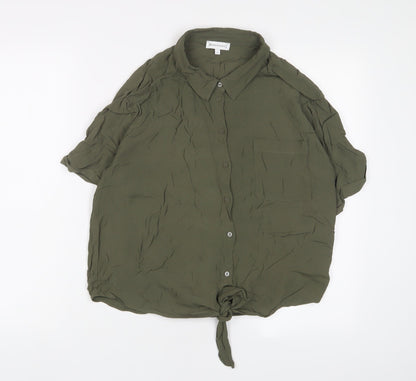 Womens UK Size 16 Warehouse Green Basic Button-Up