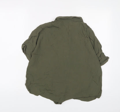 Womens UK Size 16 Warehouse Green Basic Button-Up