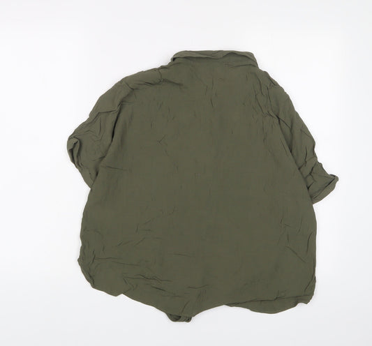 Womens UK Size 16 Warehouse Green Basic Button-Up