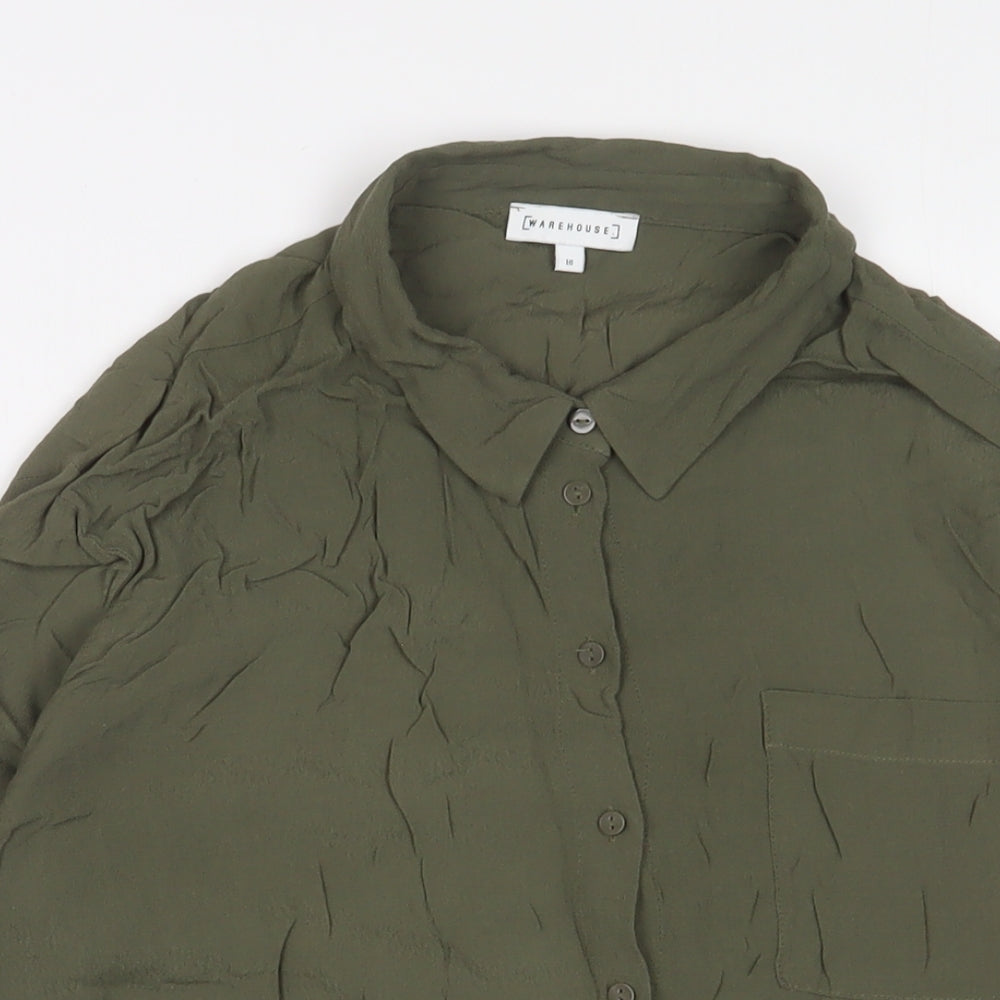 Womens UK Size 16 Warehouse Green Basic Button-Up