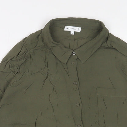 Womens UK Size 16 Warehouse Green Basic Button-Up