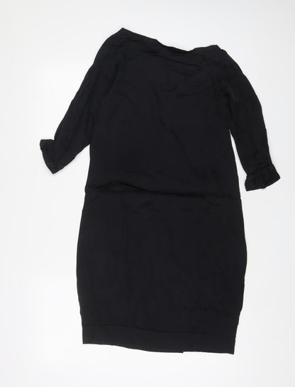 H&M Womens Black Viscose A-Line Size 6 Boat Neck Pullover - Pockets