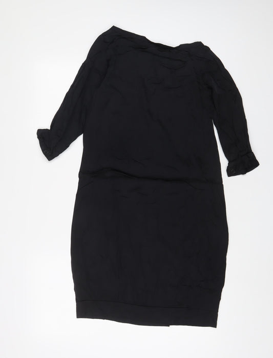 H&M Womens Black Viscose A-Line Size 6 Boat Neck Pullover - Pockets