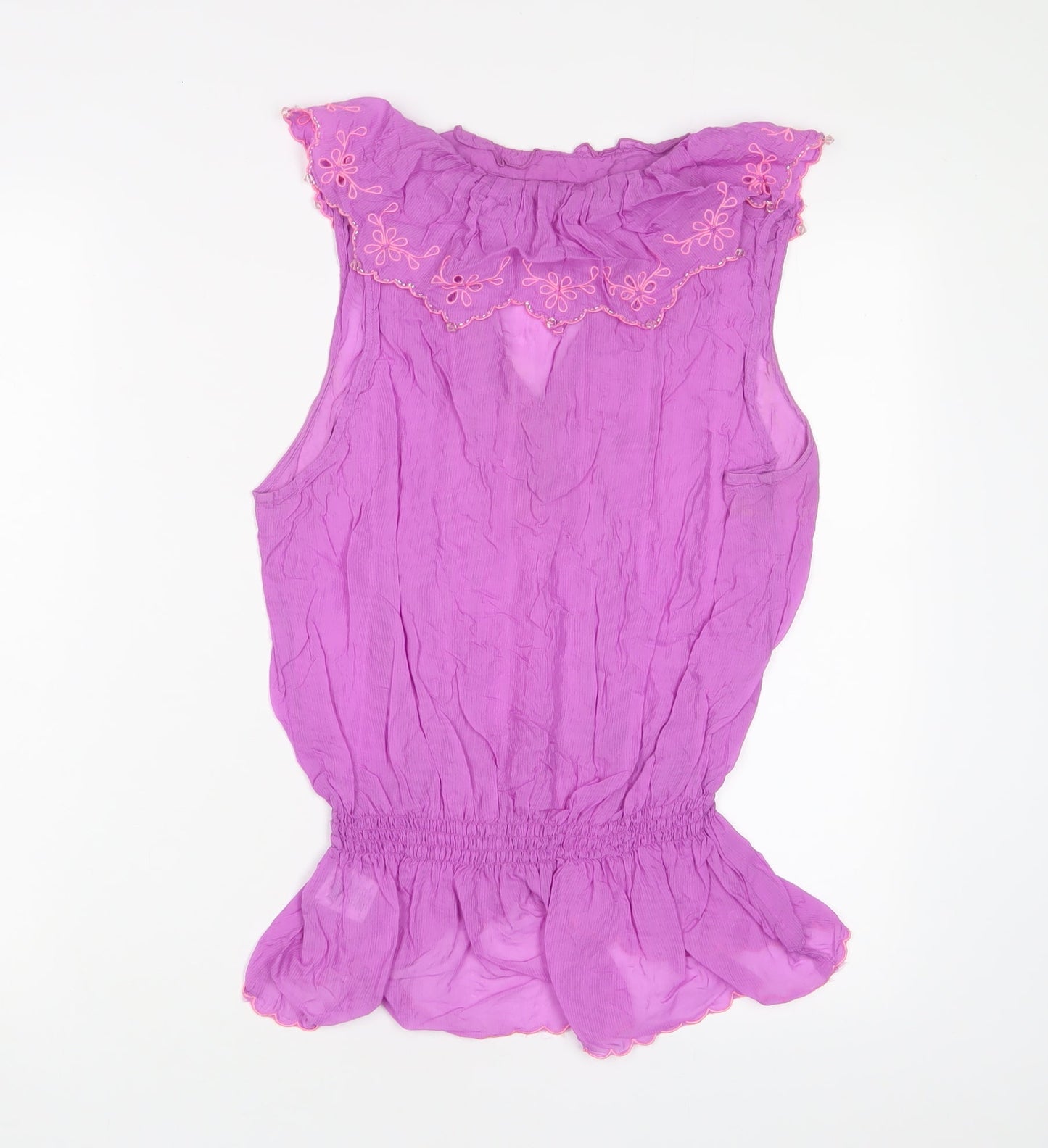 River Island Womens Purple Viscose Basic Tank Size 14 V-Neck - Embroidered