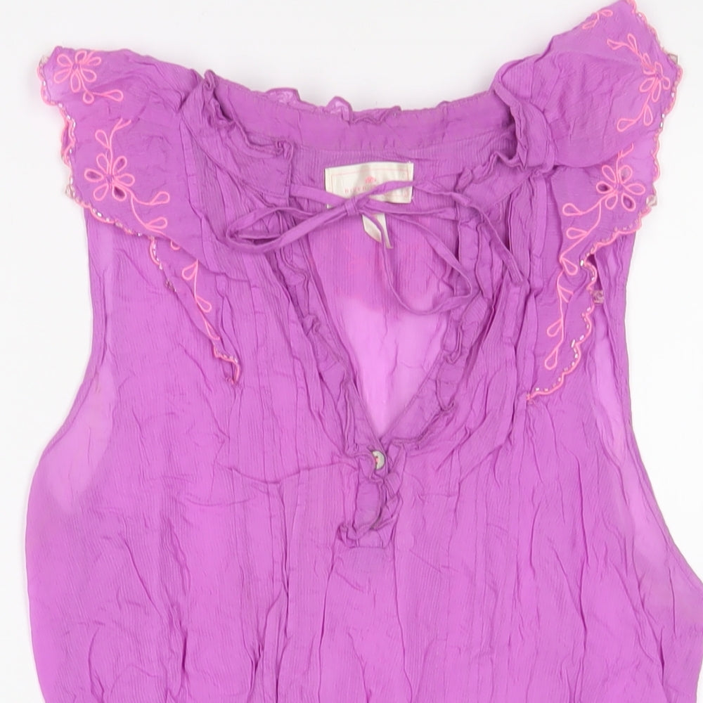 River Island Womens Purple Viscose Basic Tank Size 14 V-Neck - Embroidered