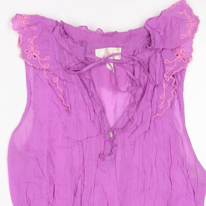 River Island Womens Purple Viscose Basic Tank Size 14 V-Neck - Embroidered