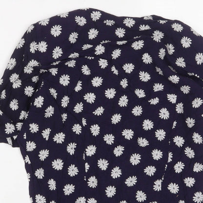 Encadee Womens Blue Floral Viscose Basic Button-Up Size 10 V-Neck