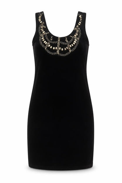 New Look Womens Black Polyester Tank Dress Size 10 Scoop Neck Pullover - Beaded