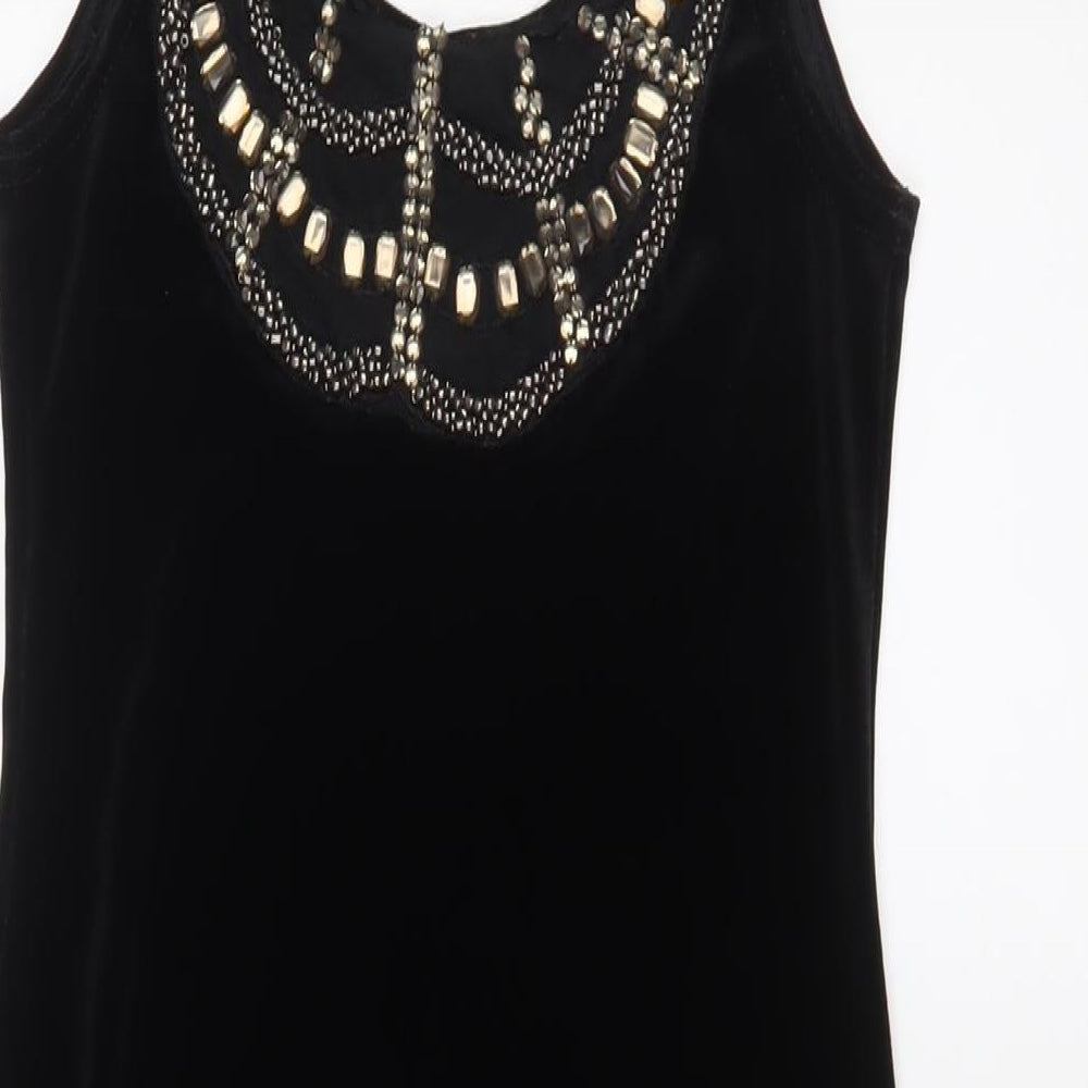 New Look Womens Black Polyester Tank Dress Size 10 Scoop Neck Pullover - Beaded