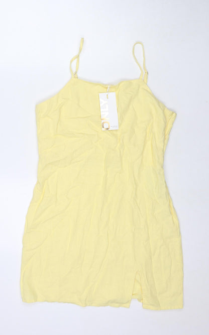 Only Womens Yellow Linen Mini Size L Square Neck Zip