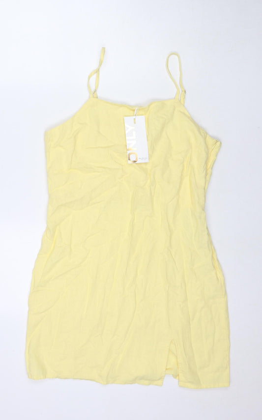 Only Womens Yellow Linen Mini Size L Square Neck Zip