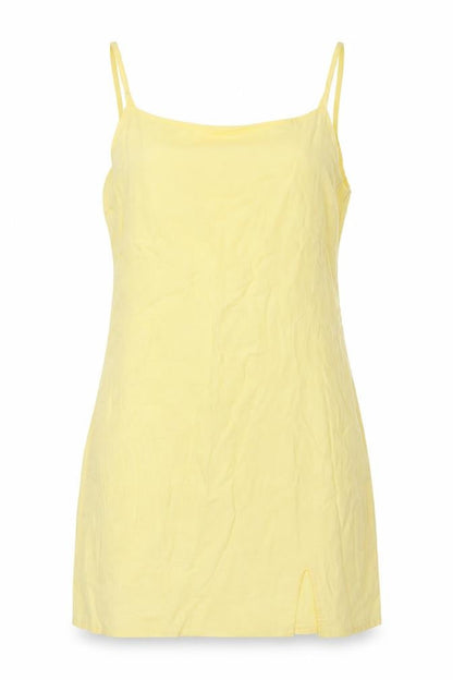 Only Womens Yellow Linen Mini Size L Square Neck Zip