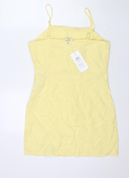 Only Womens Yellow Linen Mini Size L Square Neck Zip