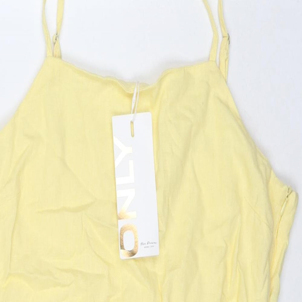 Only Womens Yellow Linen Mini Size L Square Neck Zip