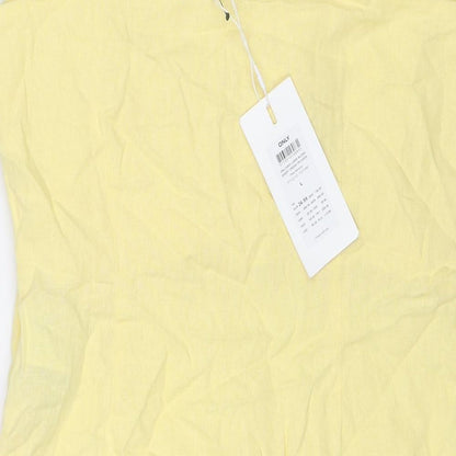 Only Womens Yellow Linen Mini Size L Square Neck Zip