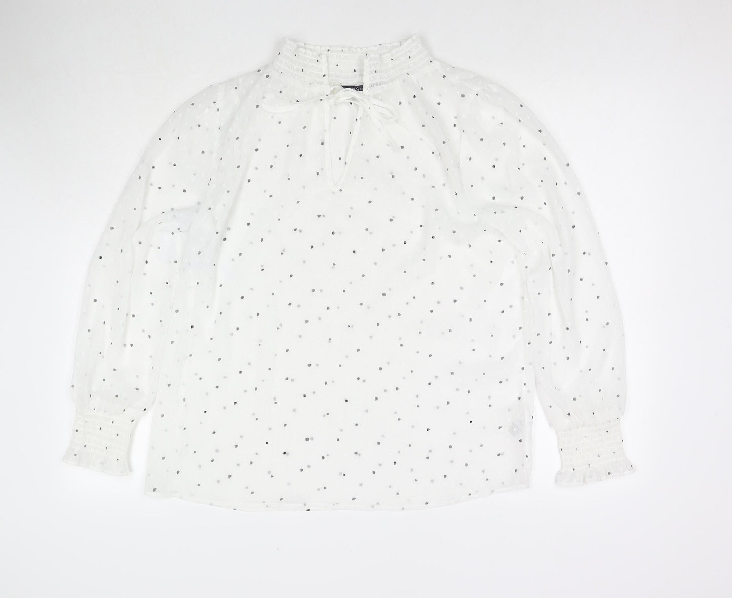 Marks and Spencer Womens White Polka Dot Polyester Basic Blouse Size 10 Round Neck