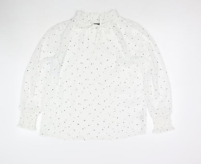 Marks and Spencer Womens White Polka Dot Polyester Basic Blouse Size 10 Round Neck