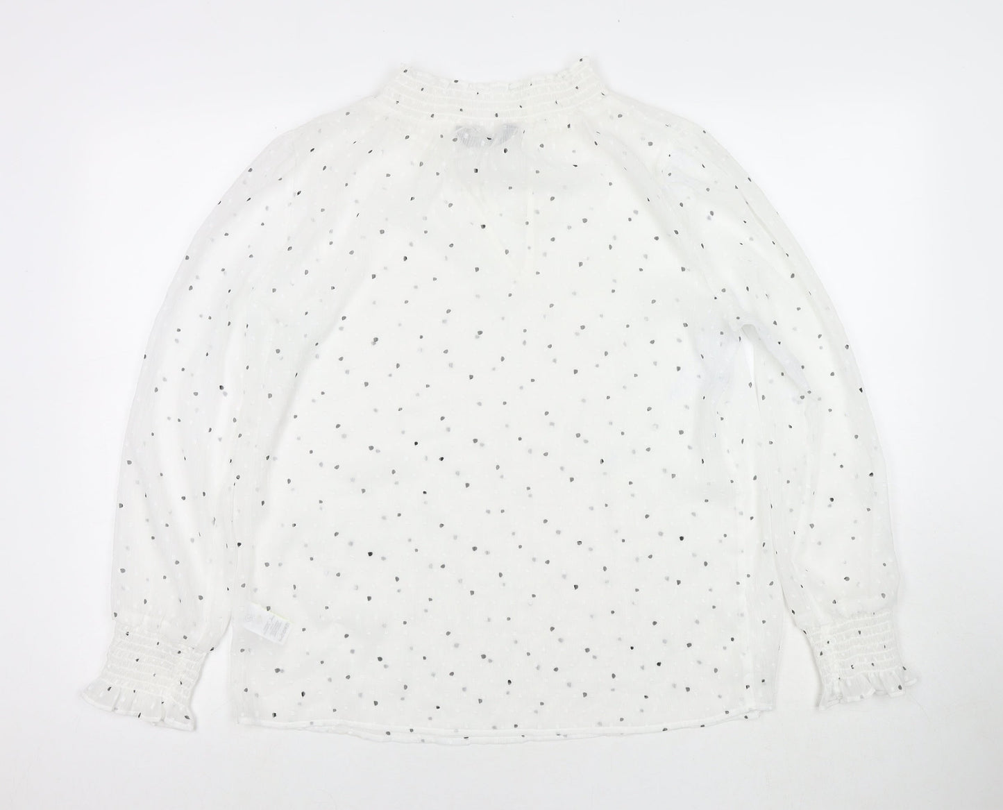 Marks and Spencer Womens White Polka Dot Polyester Basic Blouse Size 10 Round Neck