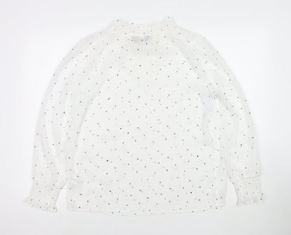 Marks and Spencer Womens White Polka Dot Polyester Basic Blouse Size 10 Round Neck