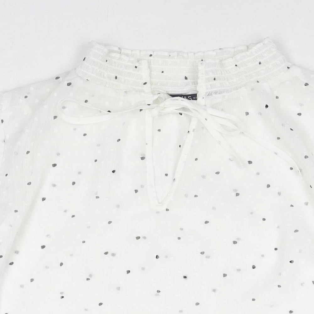 Marks and Spencer Womens White Polka Dot Polyester Basic Blouse Size 10 Round Neck