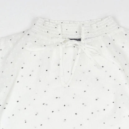 Marks and Spencer Womens White Polka Dot Polyester Basic Blouse Size 10 Round Neck