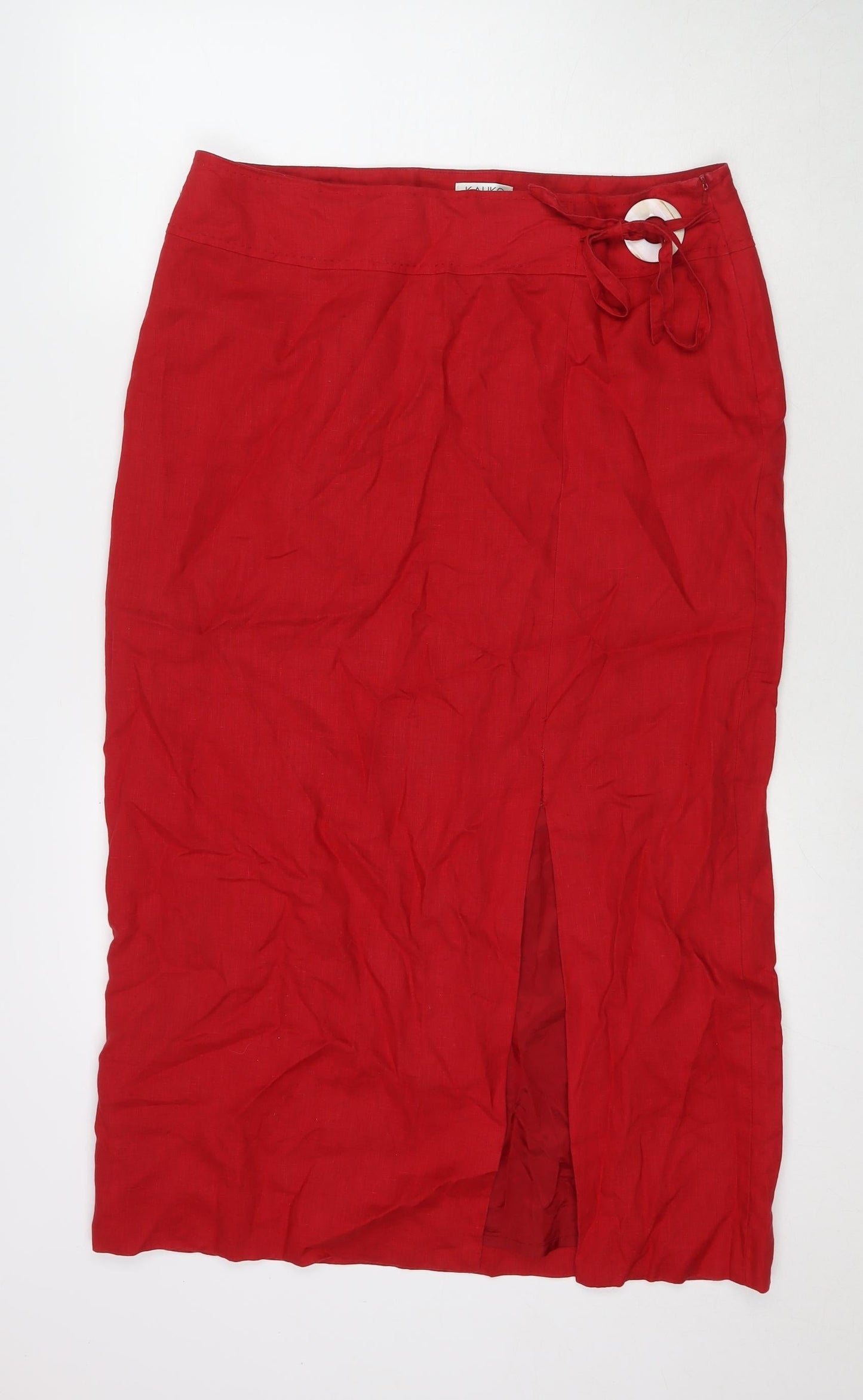Kaliko Womens Red Linen Maxi Skirt Size 16 Zip
