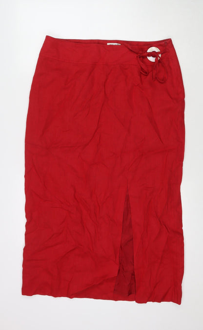 Kaliko Womens Red Linen Maxi Skirt Size 16 Zip