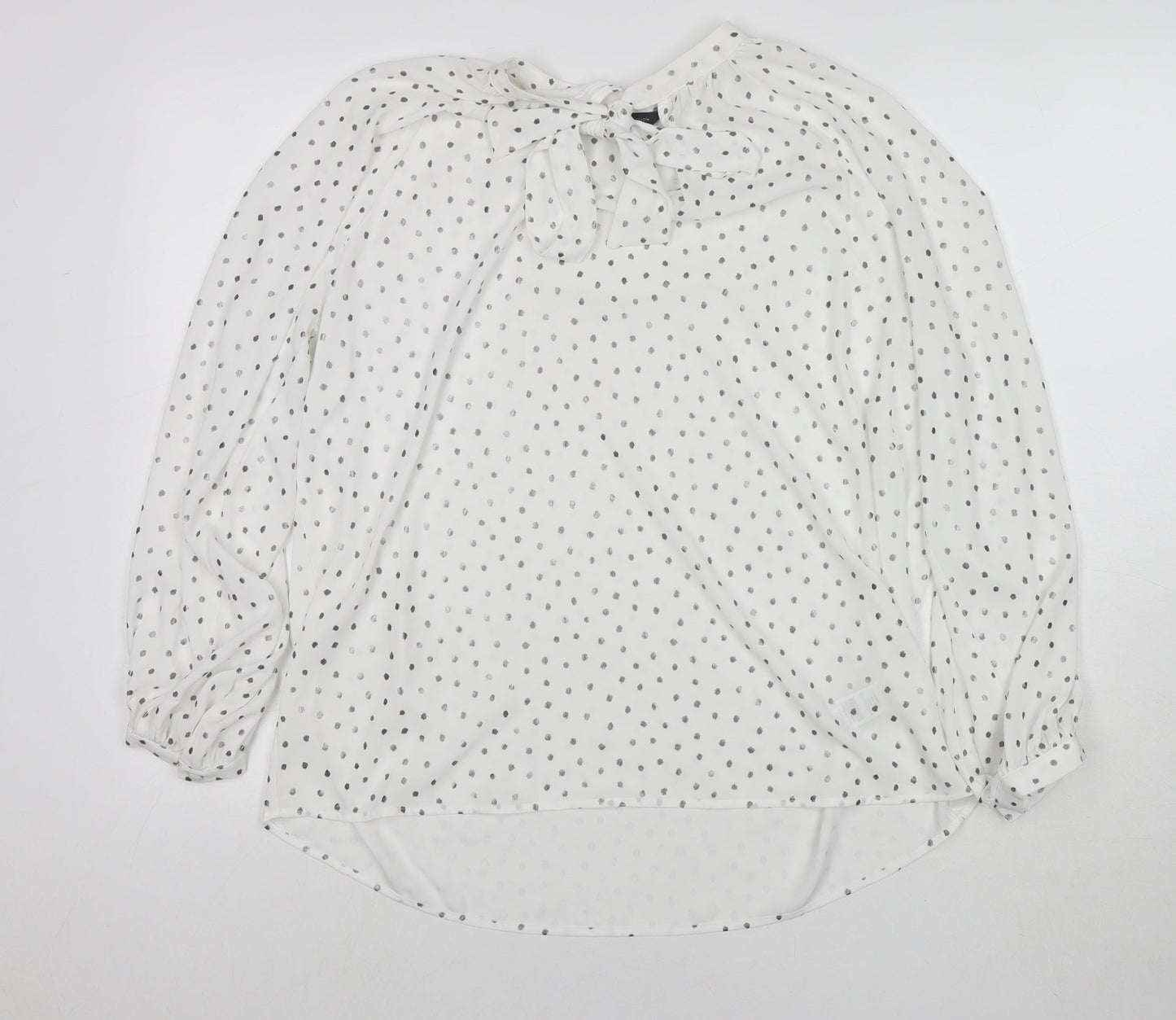 Marks and Spencer Womens White Polka Dot Polyester Basic Blouse Size 12 Round Neck