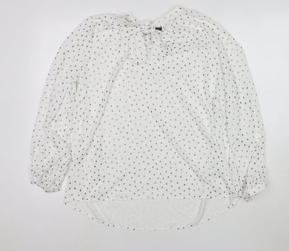 Marks and Spencer Womens White Polka Dot Polyester Basic Blouse Size 12 Round Neck