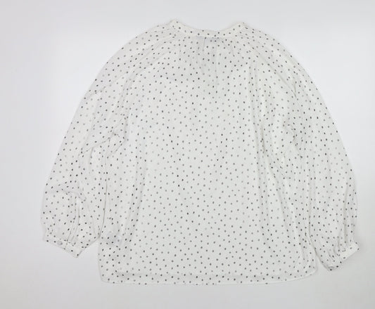 Marks and Spencer Womens White Polka Dot Polyester Basic Blouse Size 12 Round Neck