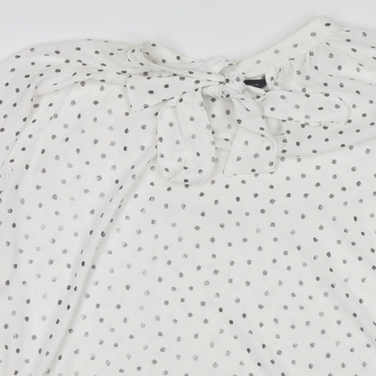 Marks and Spencer Womens White Polka Dot Polyester Basic Blouse Size 12 Round Neck