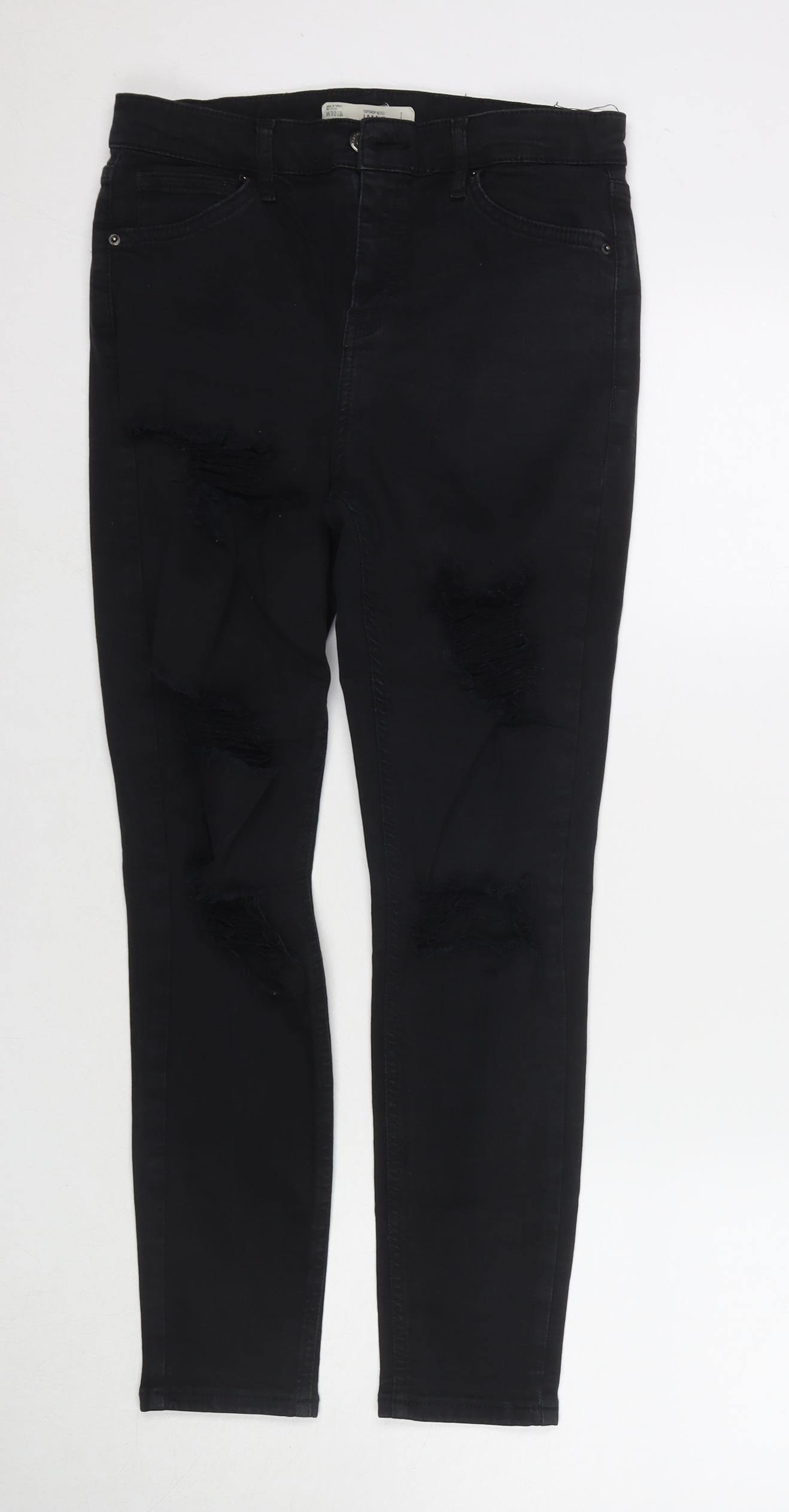 Topshop Womens Black Cotton Skinny Jeans Size 30 in L30 in Regular Zip